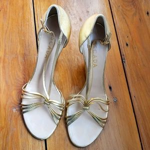 Escada gold platform open toe shoes. Size 38.5.